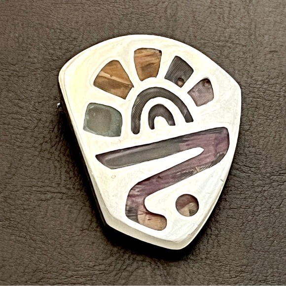 Vintage Rafael Dominguez Taxco Mexico sterling silver Pluma Azteca pendant - Picture 4 of 10